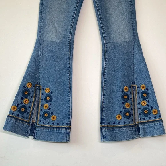 Driftwood x Free People Farrah Flare Slit Golden Gates Boho Embroidered Jeans 25 - Picture 4 of 13